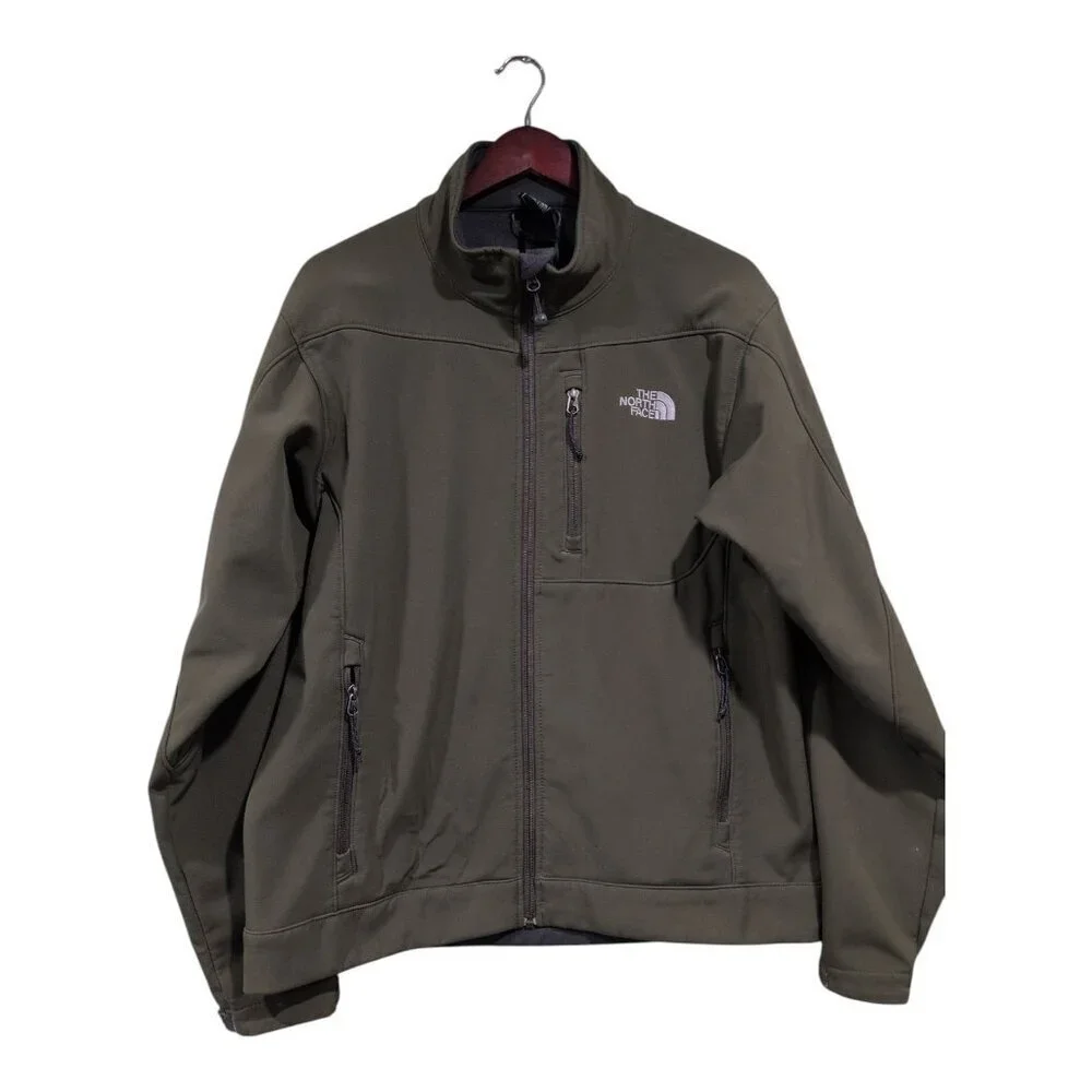 North Face Jacket Mens Sz L Apex Softshell Full Zip Fleece Lined Outdoors Green